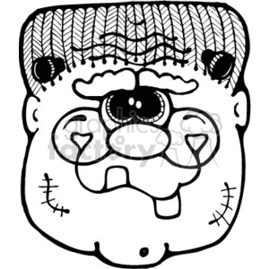 This clipart image features a stylized representation of the classic Frankenstein's monster. It includes characteristic elements such as a flat-top head, bolts on the neck, heavy brows, stitches, and a generally gruff appearance, all presented in a cartoon-like, simplified line drawing style.