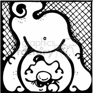   This is a black and white clipart image featuring a stylized representation of a ghost. The ghost is upside down, with its head on the floor looking through its "legs" 