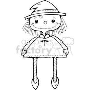   This clipart image features a cute and simplistic drawing of a girl dressed as a witch for Halloween. She has an adorable, friendly face with a button-like nose and circular cheeks. Her witch hat is pointy with a band, and she