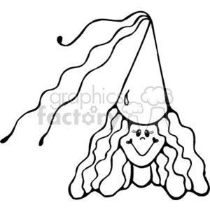   The clipart image shows a simplified illustration of a character wearing a pointy hat and exhibiting long, wavy hair. The hat appears to be a classic style often associated with a princess or perhaps a fairy tale character, due to the conical shape. The character