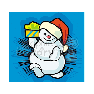 Festive Snowman with Gift Celebrating Christmas