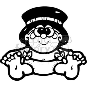 The clipart image features a baby wearing a New Year's top hat and a diaper. The baby has curly hair, big round glasses, and a sash across the chest that resembles leaves or a wreath. 