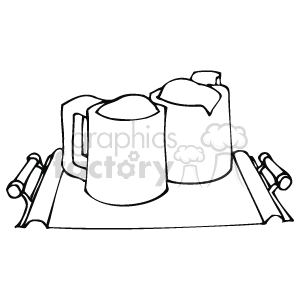 The clipart image depicts two beer mugs, likely intended to represent frothy beverages often associated with St. Patrick's Day celebrations. The mugs are placed on a surface, potentially a table or bar, with handles easily accessible for lifting. The style is simple line art, typical of clipart illustrations.