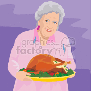 An Old Woman Holding a Large Thanksgiving Turkey Ready to Eat