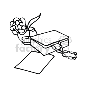 The clipart image shows an open box with its lid to the side, a cluster of hearts seemingly bursting out or floating above it, and a chain of hearts flowing out of the box. The image is in a simple black and white outline style.