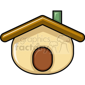 A simple, stylized clipart image of a house with a brown roof and oval door.