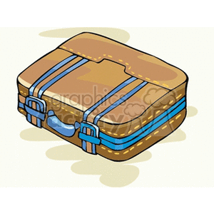 Illustration of a brown suitcase with blue straps, typically used for travel or vacation purposes.