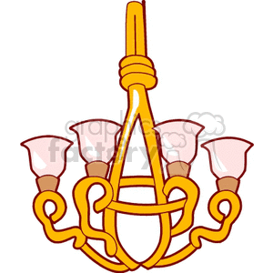 Colorful clipart image of a yellow chandelier with five lamps.