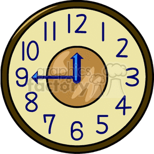 Clipart image of a stylized clock with blue numbers and hands on a beige background.