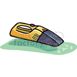 Cartoon clipart of a handheld vacuum cleaner on a green surface.