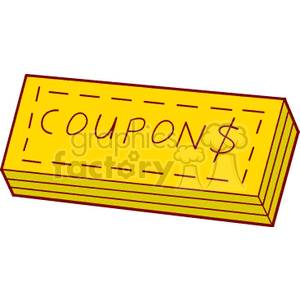 A stack of yellow coupons with the word 'COUPONS' written on them.