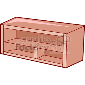 Clipart image of a wooden household shelving unit with multiple compartments.