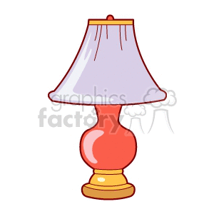 Graphic of a table lamp with a red base and a white lampshade.