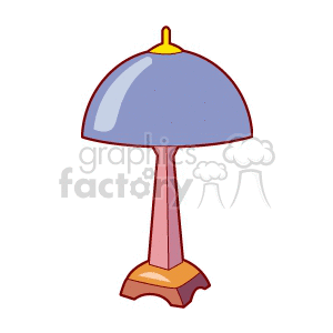 Clipart image of a stylized table lamp with a blue lampshade and a pink and orange base.