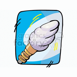 Illustration of a spiral energy-saving light bulb with a blue background.