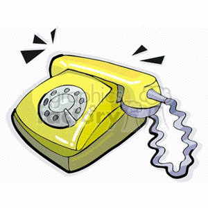 Clipart image of a yellow rotary telephone with a curly cord.