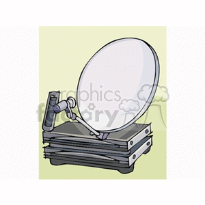 Clipart image of a satellite dish mounted on a stack of electronic equipment, used for data reception.