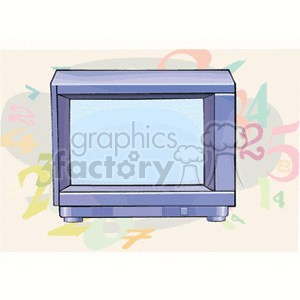 Clipart image of a vintage television with a light blue screen, surrounded by colorful numbers in the background.