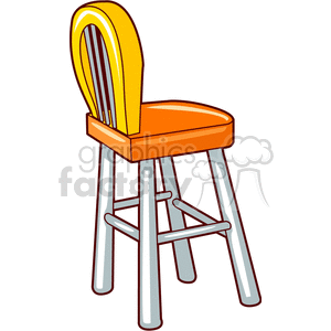 Clipart image of an orange bar stool with a yellow backrest and grey legs.