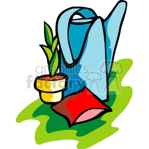 Gardening Essentials : Watering Can, Potted Plant, and Tool