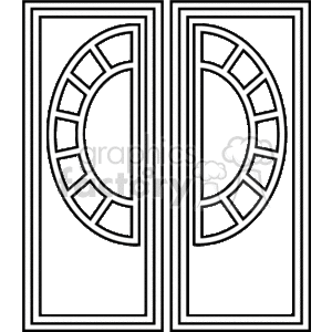 Stylized Double Doors with Half-Moon Window Panes