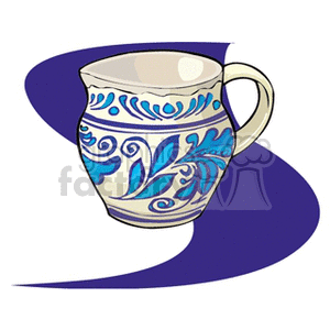 Clipart image of a decorative ceramic cup with blue and white floral patterns.