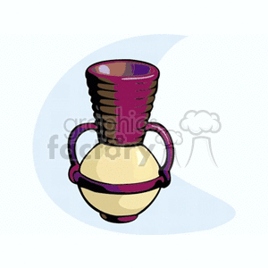 A stylized clipart image of a decorative kitchen cup with a unique design featuring two handles and contrasting colors.