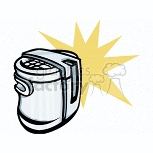 Clipart image of a household kitchen deep fryer with a yellow burst design in the background.