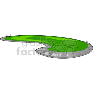 Illustration of a green grassy area with a curved pathway around it, resembling a yard or garden.