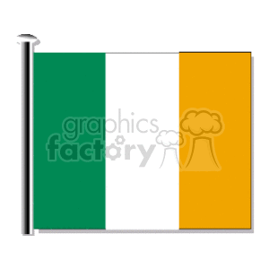The image is of a flag with three vertical stripes; the left stripe is green, the middle one is white, and the right stripe is orange. This is the national flag of Ireland, often referred to as the Irish tricolor.