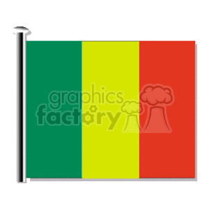 The image shows the national flag of Mali. The flag consists of three vertical stripes – from left to right – of green, yellow, and red.
