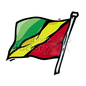 The image is a stylized clipart representation of the flag of the Republic of the Congo. The flag features a diagonal tricolor of green, yellow, and red.