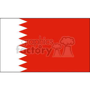 The image is a simple representation of the national flag of Bahrain. The flag features a white band on the left separated by five white triangles, which act as a zigzag pattern, from a larger red area on the right.