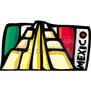 The clipart image depicts a stylized version of the Mexican flag. The flag is shown with its three vertical stripes of green, white, and red. There is a simplified representation of the national emblem in the center white stripe, though it is not detailed in this image. The word MEXICO can be seen at the bottom right corner of the flag, adding to the identification of the flag's nationality.