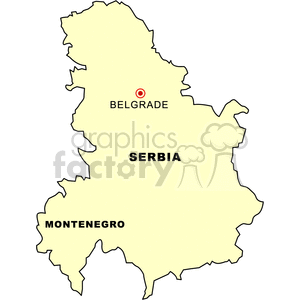 A labeled map of the countries Serbia and Montenegro, highlighting the capital city Belgrade.