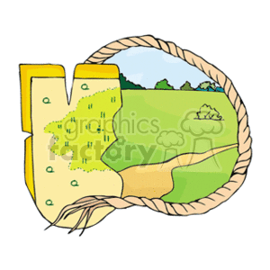   The clipart image shows a stylized representation of a map, which appears to be a hiking trail map, with the map held open by a rope circle, suggesting it