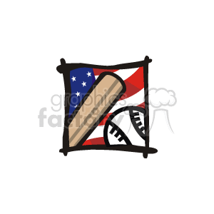 The clipart image shows a baseball bat with two baseballs on top of it, against the backdrop of an American flag. This image represents the sport of baseball, which is considered a pastime in the USA, as well as Memorial Day, which is a patriotic holiday in America.
