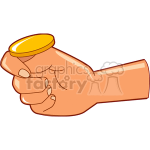 Clipart image of a hand with a coin balanced on the thumb, ready to be flipped.