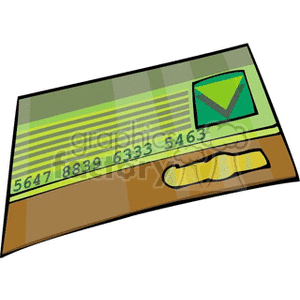 Clipart image of a credit card featuring green and brown colors with numbers and a graphic element resembling a chip.