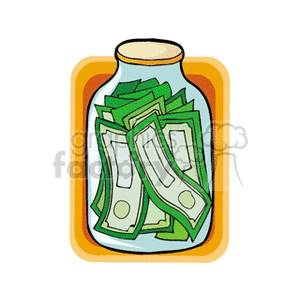 Clipart image of a glass jar filled with paper money notes.