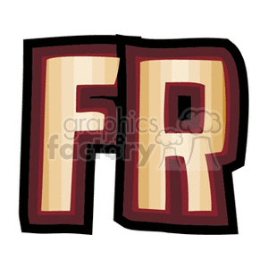 Cartoon clipart image of the letters 'FR' in a bold and colorful font with a red and beige gradient, standing for french frank