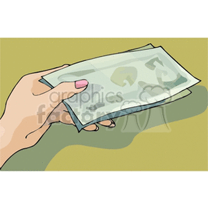 Clipart image of a hand holding paper money.