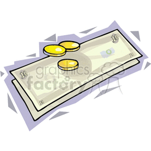 Clipart image of currency with paper bills and coins