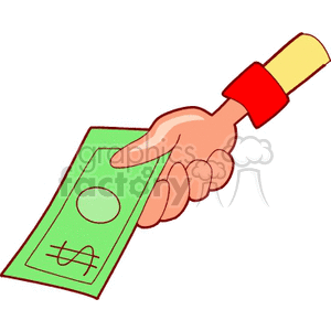 A clipart image of a hand holding a green dollar bill.
