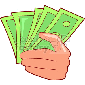 Clipart image of a hand holding several dollar bills, indicating money or financial transactions.