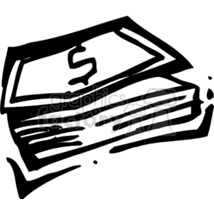 A black and white clipart image of a stack of dollar bills.