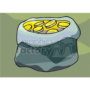 A clipart image of a bag filled with gold coins.