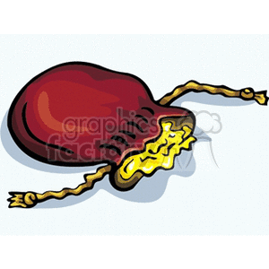 Clipart image of a red drawstring pouch with yellow contents spilling out.