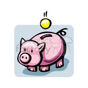 This clipart image features a pink piggy bank with a coin being dropped into it.
