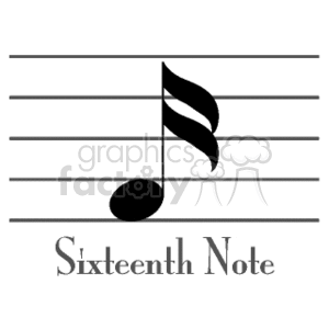 Clipart image of a sixteenth note on a musical staff.